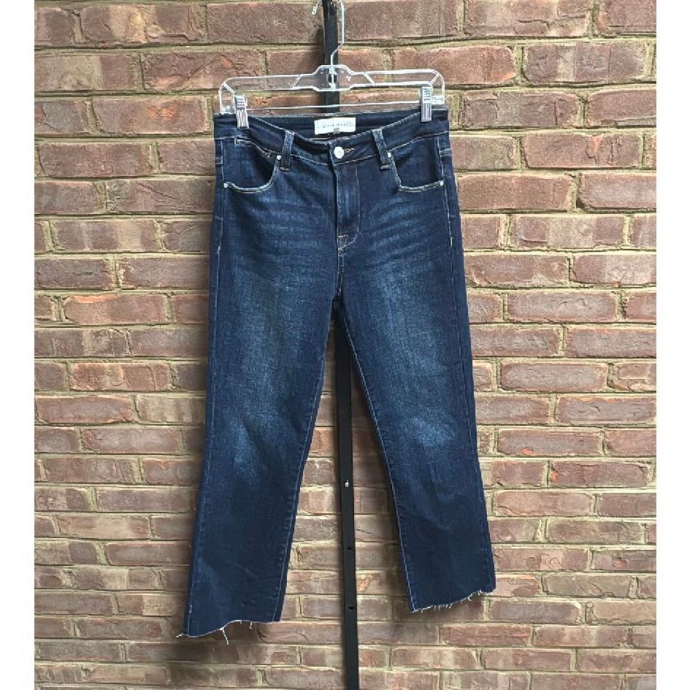 Risen Jeans Women’s Dark High Rise Frayed Straight Leg Crop Jeans Sz 7/28 NEW